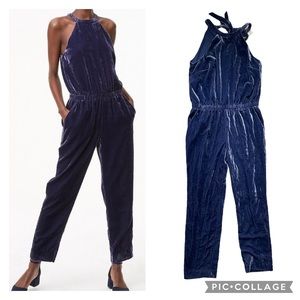 Loft Ann Taylor Velvet Halter Ties Navy Jumpsuit Party Petite Size Medium - NWT